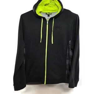 Under Armour Hoodie Mens 2XL Black Neon Yellow Full Zip Athletic Sweatshirt